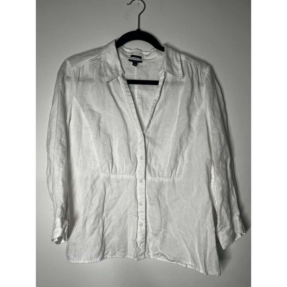 Women's Talbots White pure Irish linen button-down blouse in a women's size 12